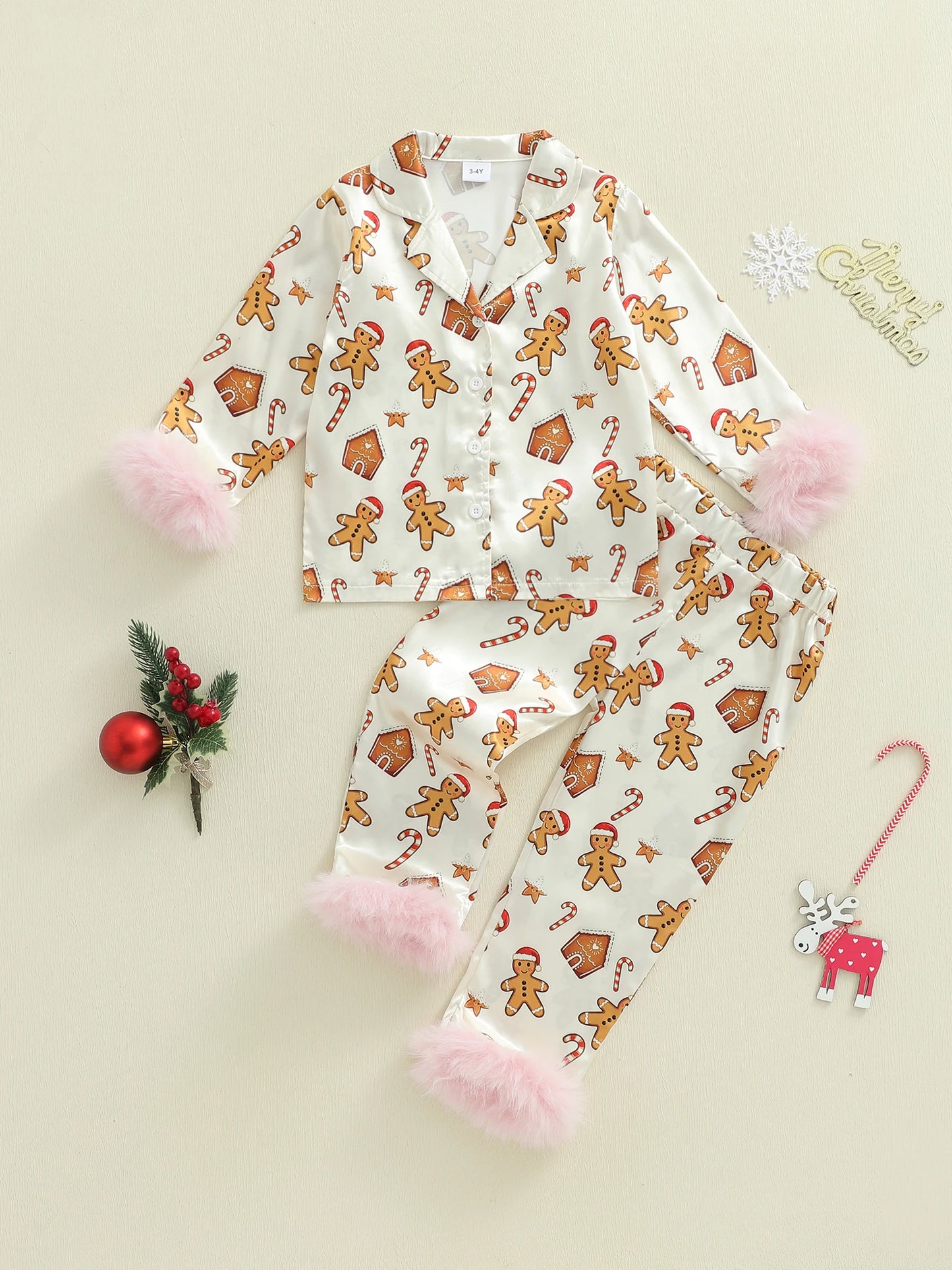 Infant 2-Piece Christmas Pajamas Set with Long Sleeve Gingerbread Man Print Shirt and Pants - Cozy Baby Loungewear for the