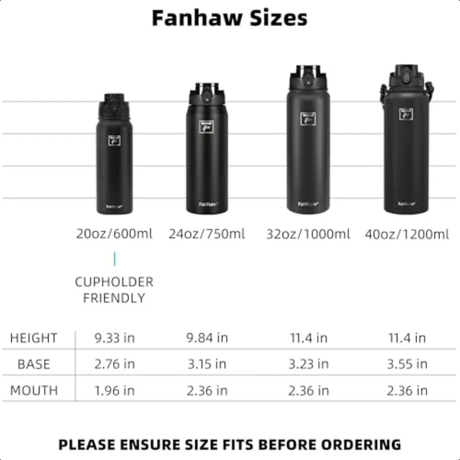 20 Oz Insulated Stainl Steel Water Bottle with 1 Lid Chug Lid For Women Men Leak Sweat Proof with AntiDust Lid (Black)