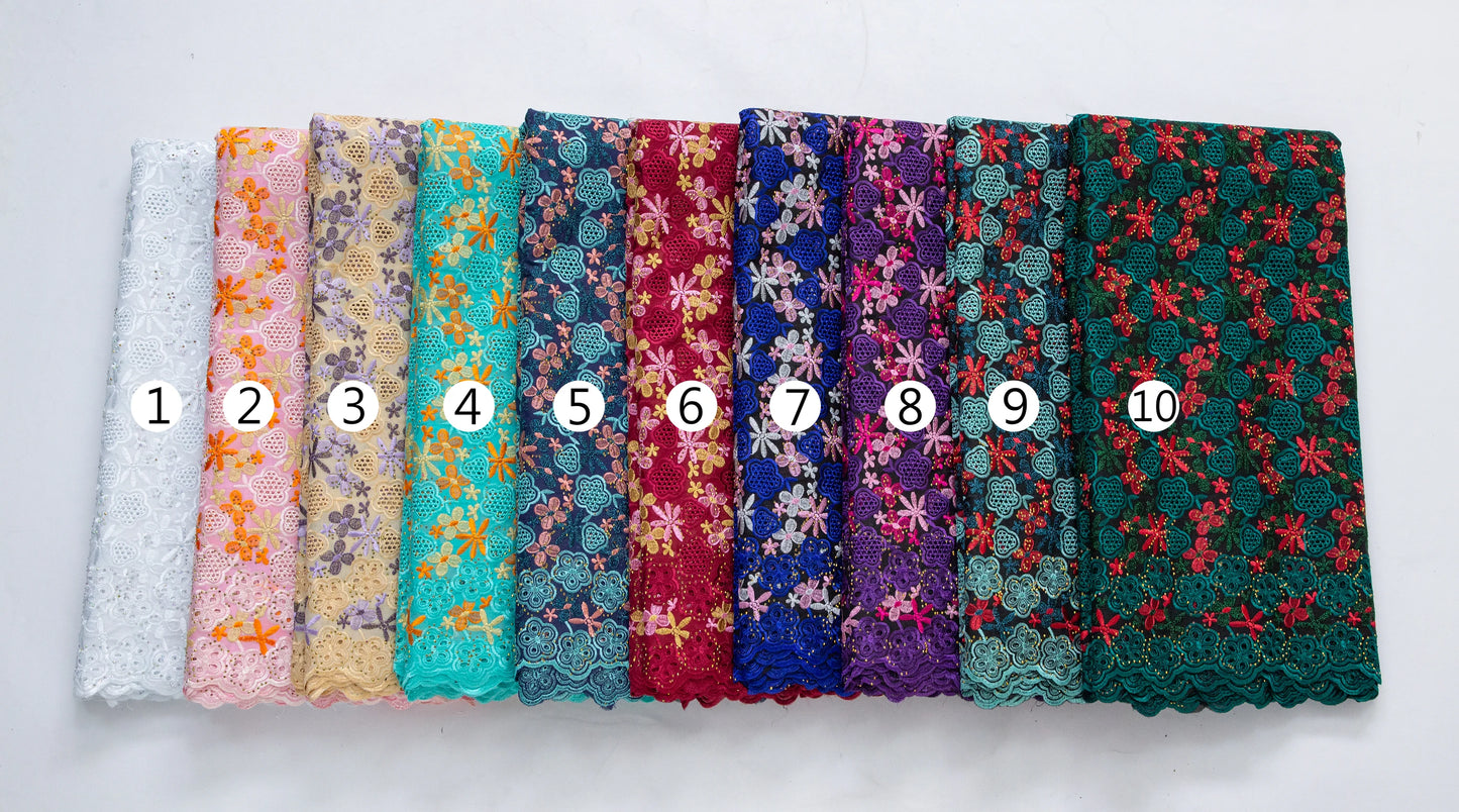 African Lace Fabric 2025 Swiss Voile Cotton Lace Elegant Nigerian Embroidered Cotton Lace Fabric 5 Yards for Women Sew A4016