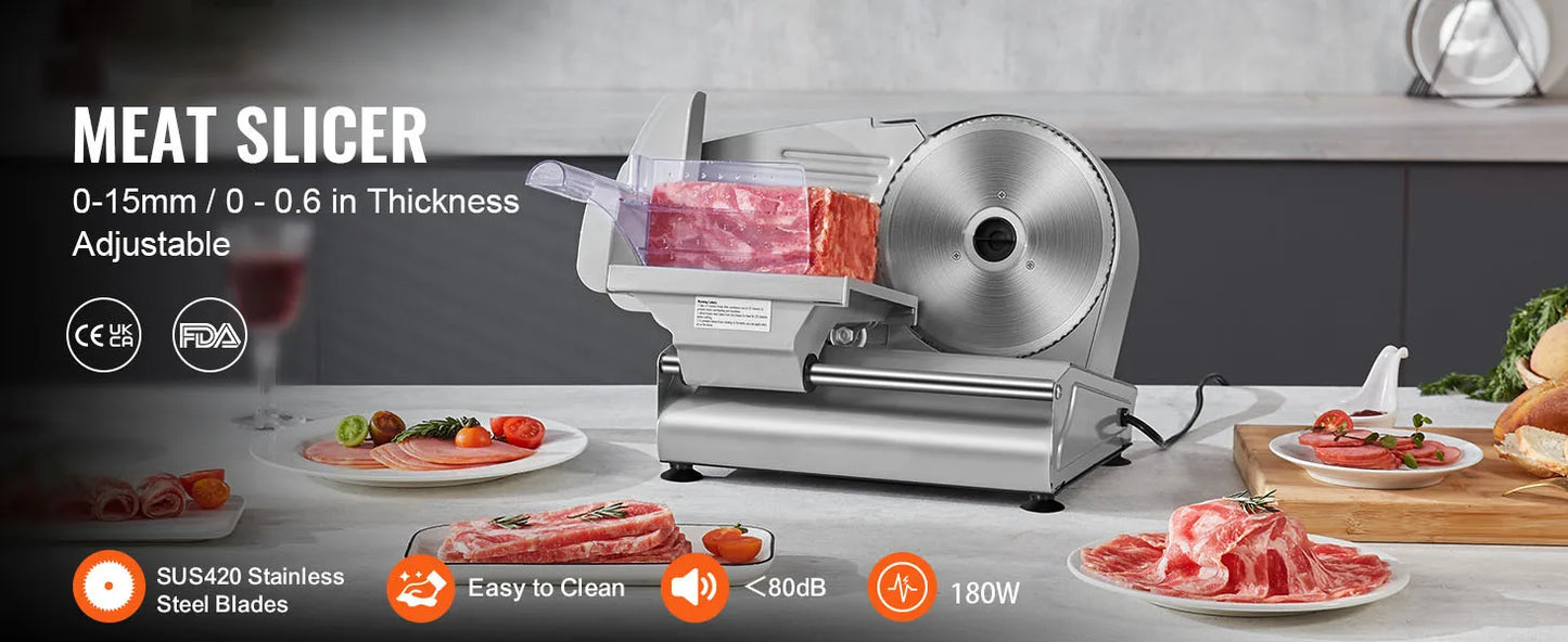 SucceBuy Meat Slicer Electric Deli Food Slicer SUS 420 Stainless Steel Blade and Blade Guard Adjustable Thickness for Home Use