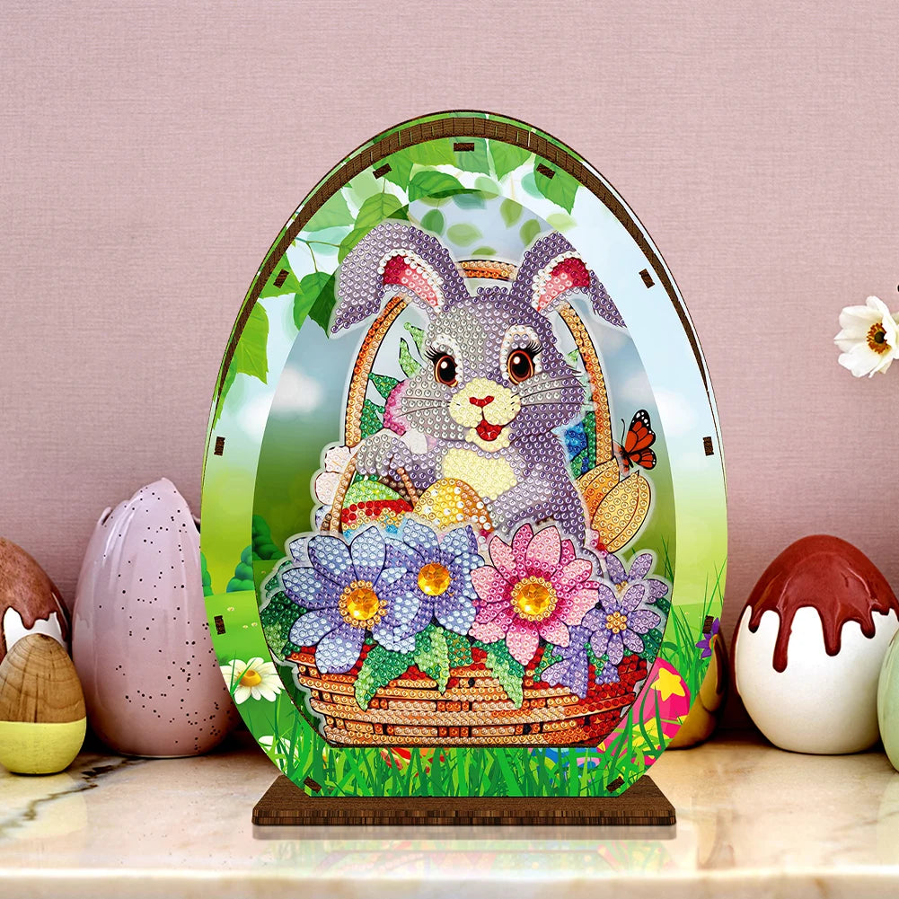 Wooden Diamond Painting Lamp Easter Egg Rabbit Special Shaped Crystal Drawing Bedside Night Light Crystal Drawing Lighting