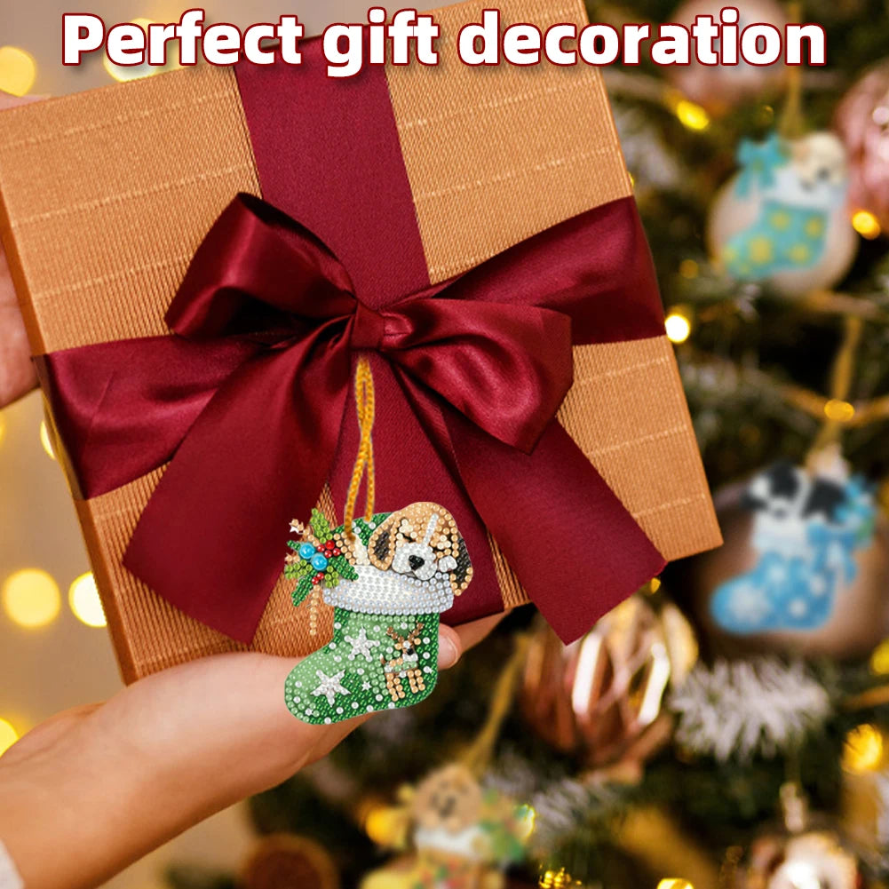 15pcs Xmas Dog Theme 2D Flat DIY Hanging Diamond Art Kits Home Wall Decoration