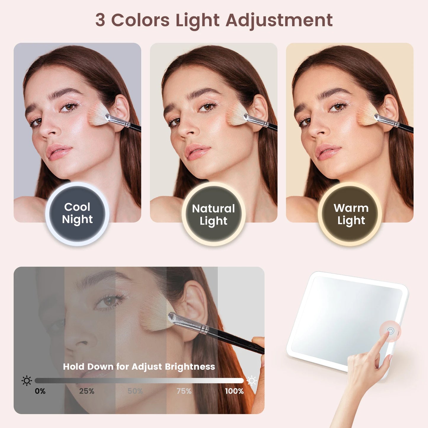 Makeup Bag With LED Mirror 3 Modes Lights Travel Makeup Case Lighted Vanity Mirror Portable Cosmetic Organizer