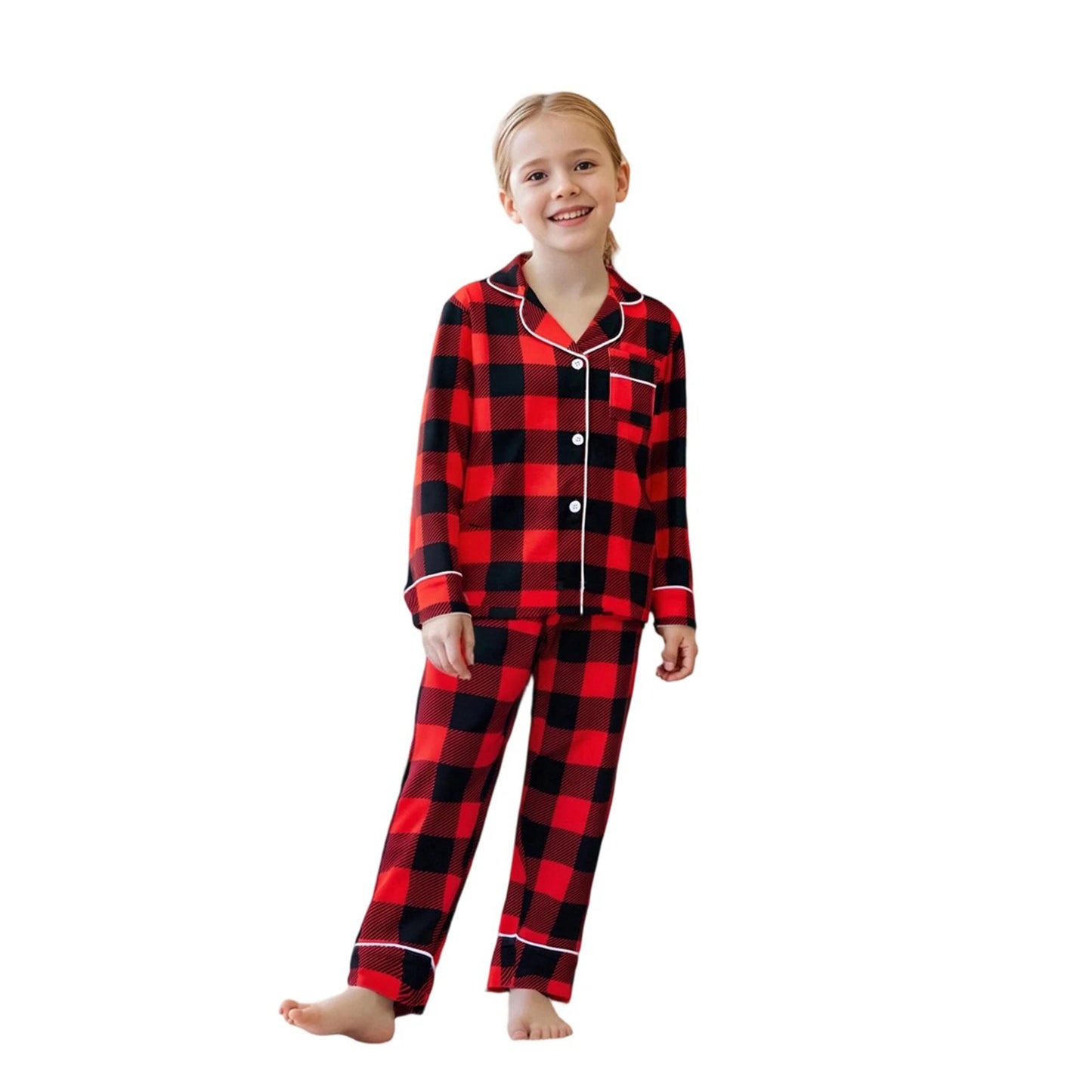 Christmas Family Pajamas Matching Set Long Sleeve Shirt with Pants Plaid Sleepwear Loungewear for the Whole Family