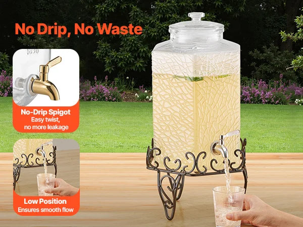 Drink Dispenser 2.5 Gal Beverage Dispenser for Parties Glass with Stand