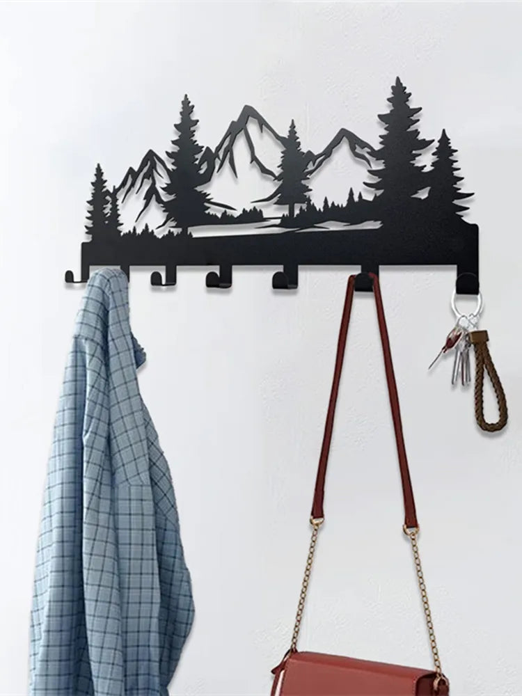 Metal Wall Mounted Key Holder Rack with 7 Hooks Decorative Organizer for Kitchen Entryway Hallway