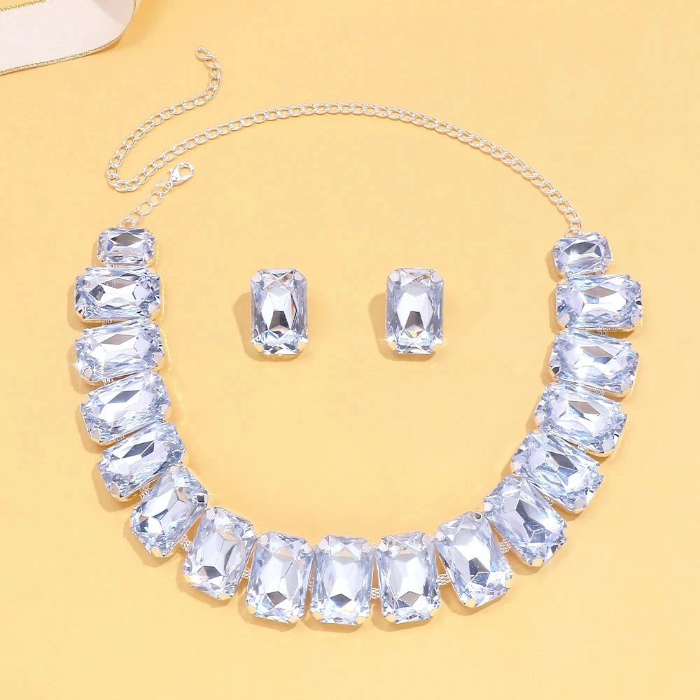 Stone Fans Rhinestone Necklace Earrings Set Bridal Jewelry