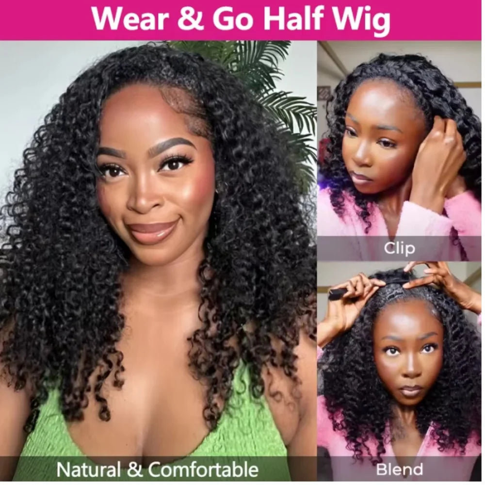 With Drawstring Seamless Clip Ins Flip Over Wig Upgrade 3 IN 1 Half Wig 200% Density Curly Half Wigs for Women Hair for summer