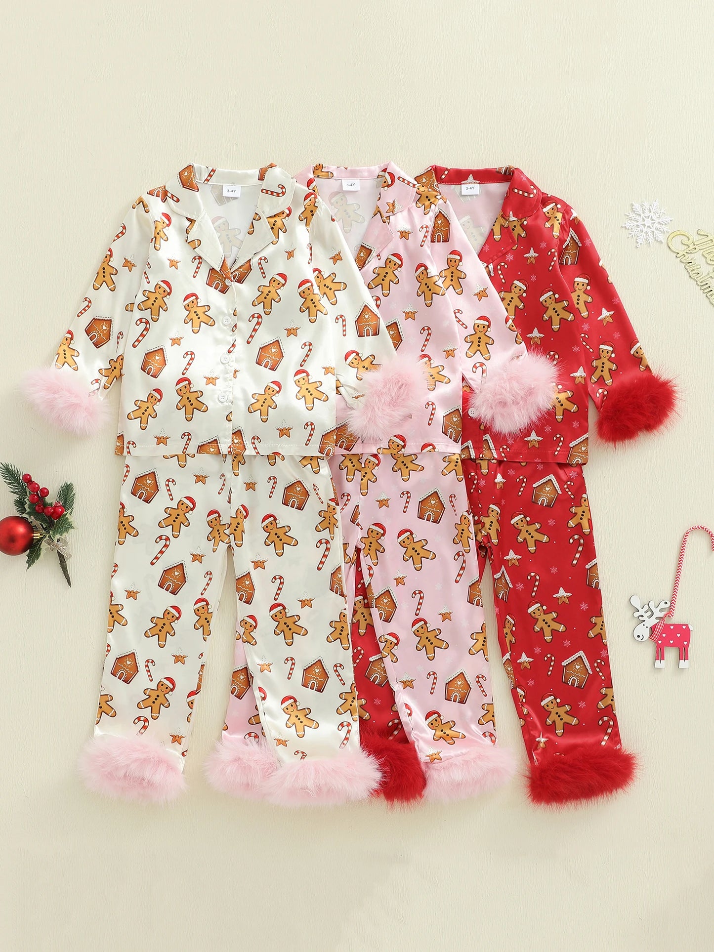 Infant 2-Piece Christmas Pajamas Set with Long Sleeve Gingerbread Man Print Shirt and Pants - Cozy Baby Loungewear for the