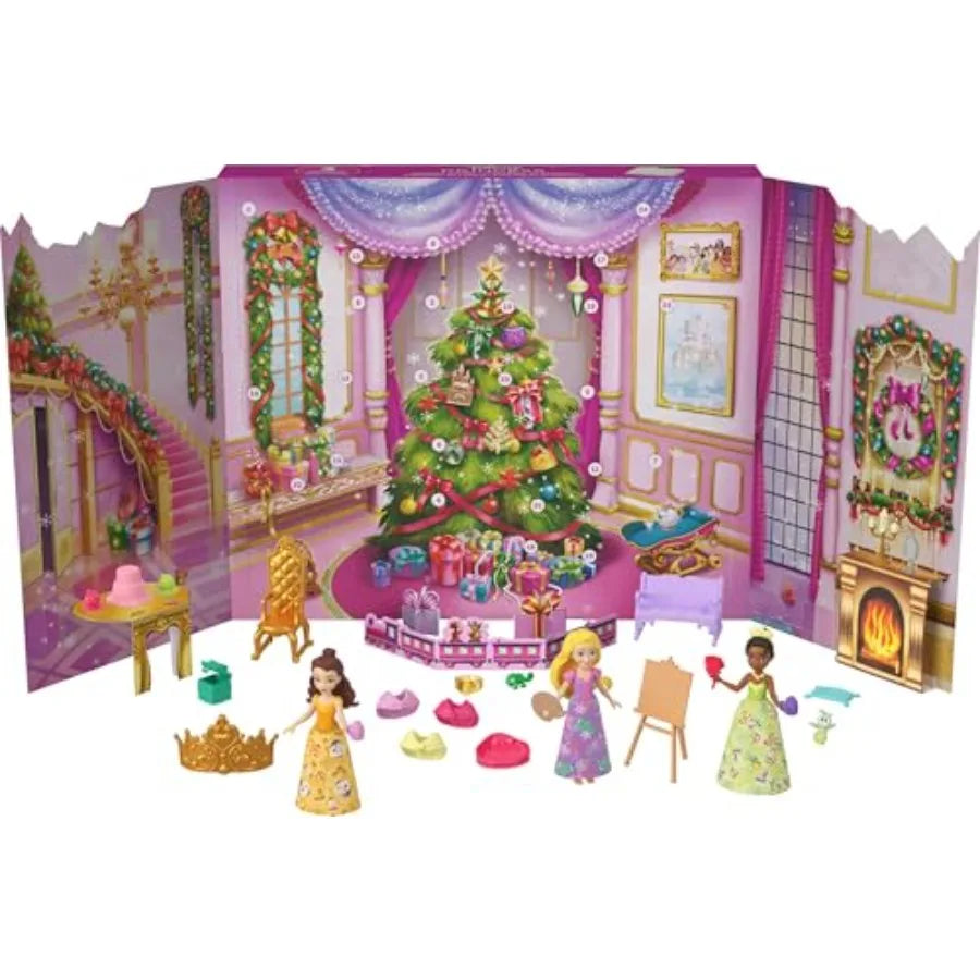 Mattel Disney Princess Advent Calendar 24 Surprises Featuring 3 Dolls 6 Fashion Outfits