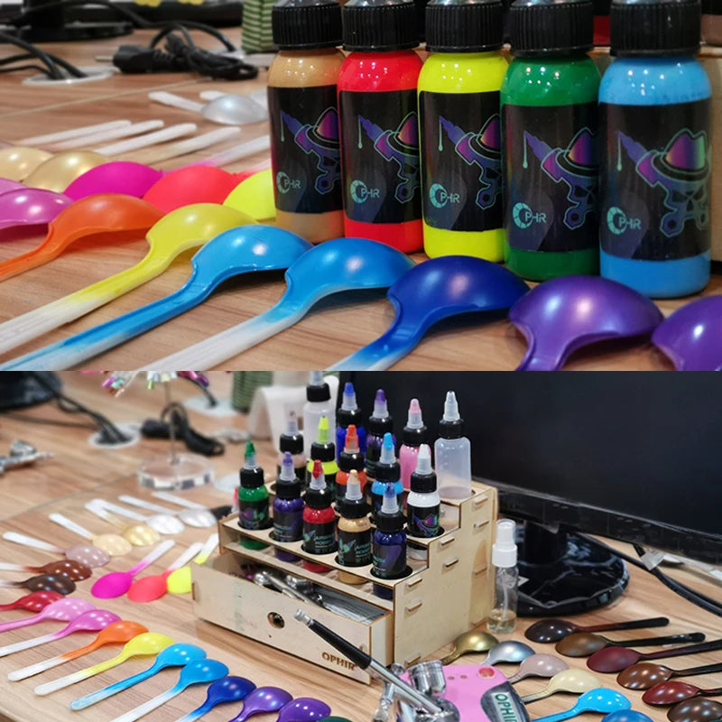 OPHIR 24/32 Colors Airbrush Acrylic Paint for Model Shoes Leather Painting Nail Art 30ml DIY Ink Airbrush Paint TA005