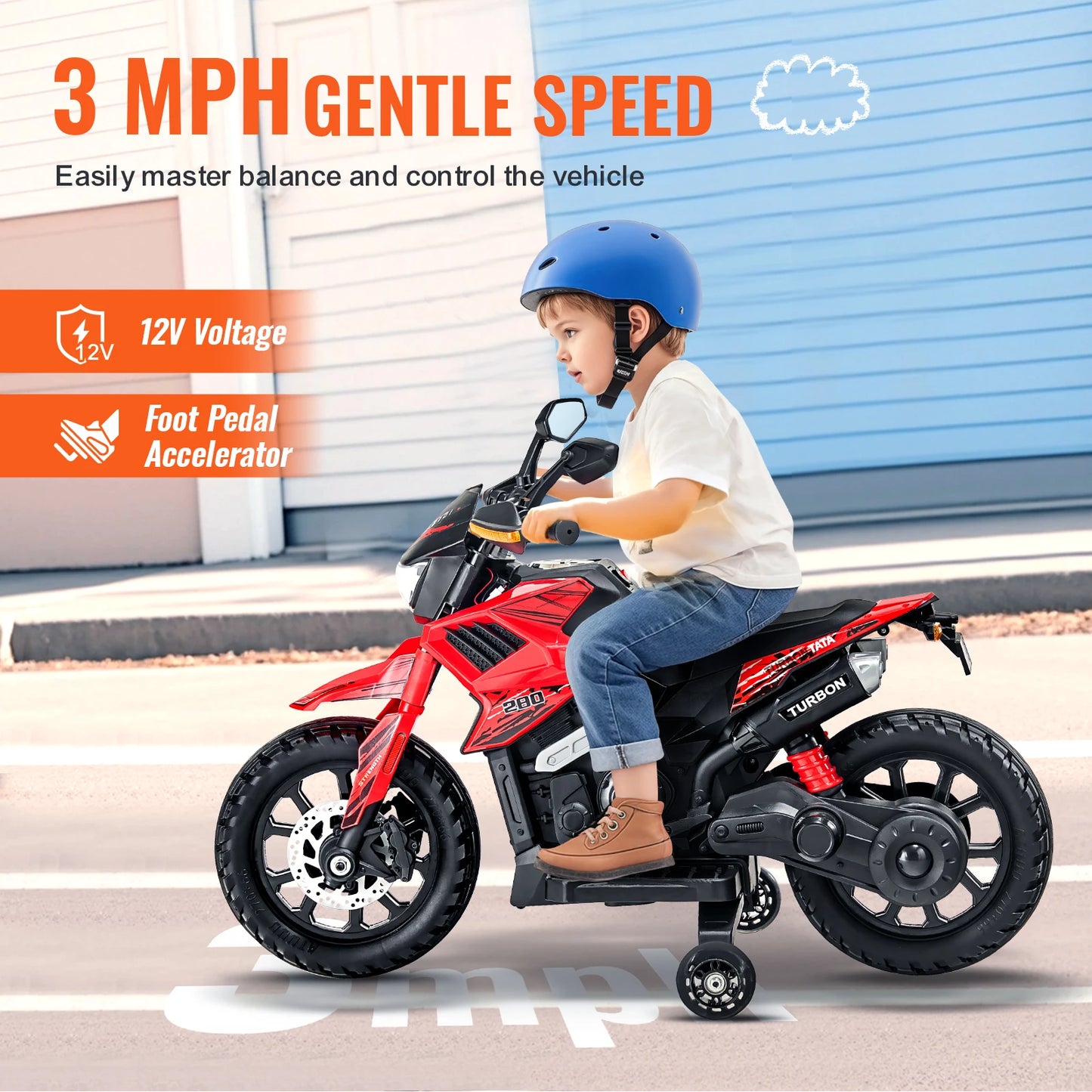SucceBuy Kids Ride On Motorcycle With Bluetooth Headlight