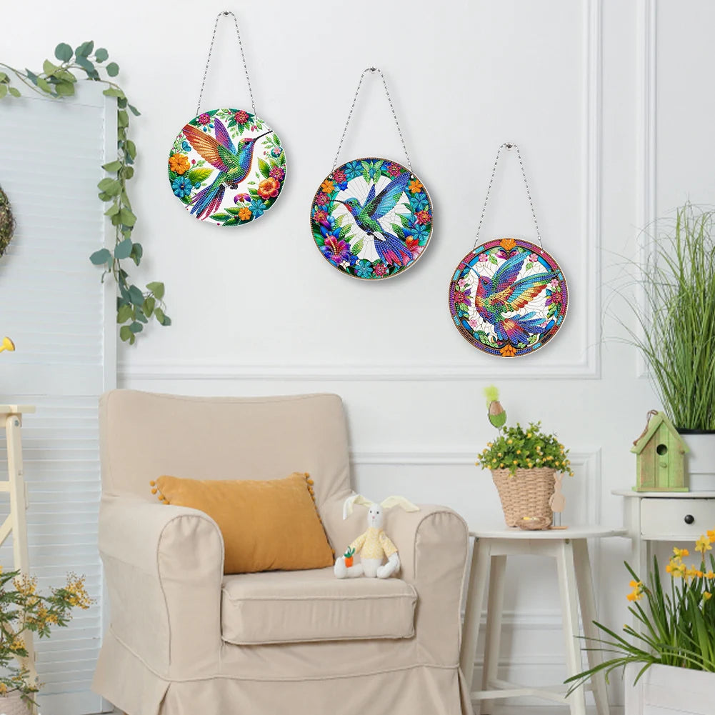 3Pcs 2D/Flat DIY Hanging Special Shape Diamond Art Kits Rhinestone Diamond Art Window Pendants Window Hanging Art for Home Decor