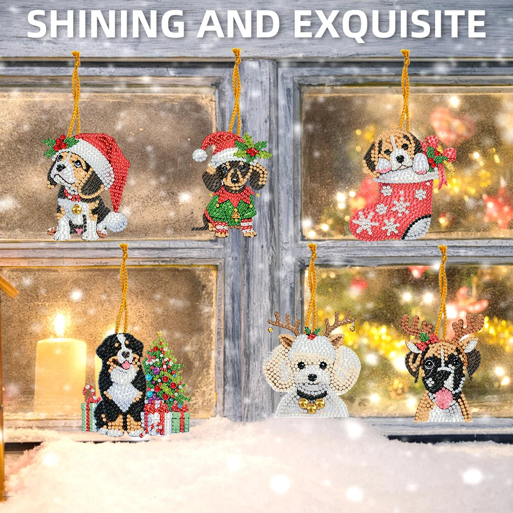 15pcs Xmas Dog Theme 2D Flat DIY Hanging Diamond Art Kits Home Wall Decoration