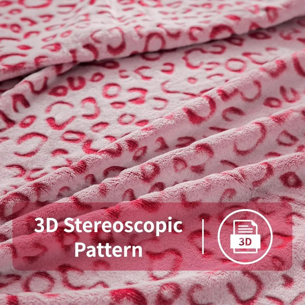 Leopard Print Hot Pink Flannel Fleece Throw Blanket Soft Cozy Home Decor for Couch Fluffy Warm Blanket