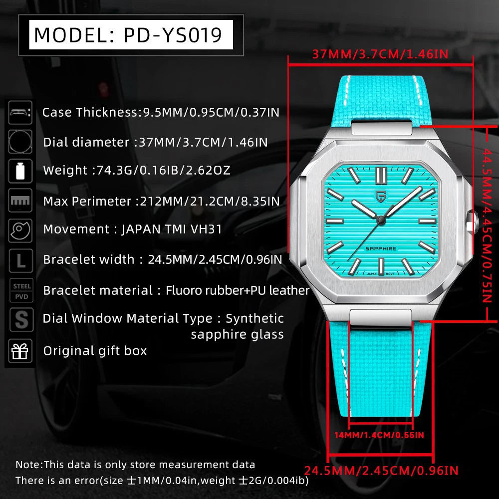 2025 Pagani Design 37MM Men Quartz Watch Top Brand Sapphire Glass AR Coated Business Luxury Genuine Leather Strap