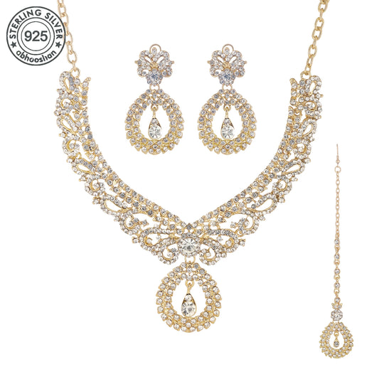 925 Silver Gold Kyanite Jewelry Set Necklace Earrings