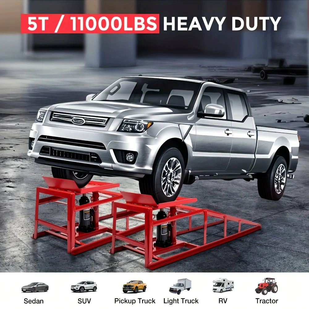 2pcs Heavy Duty Hydraulic Car Ramps 11000lbs Floor Jack Lift Ramps for Oil Changes, Truck Trailer, Home Garage & Auto Repair