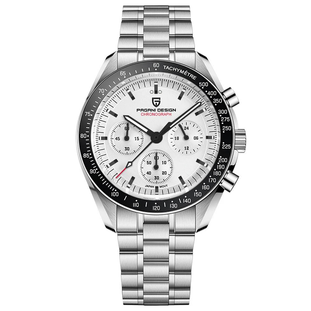 Pagani Design 2025 New Moon Men's Luxury Quartz Watch VK63 Chronograph AR Sapphire Mirror Ceramic Bezel Luminous