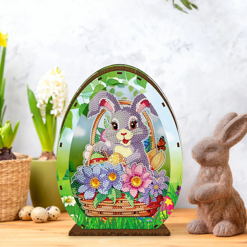 Wooden Diamond Painting Lamp Easter Egg Rabbit Special Shaped Crystal Drawing Bedside Night Light Crystal Drawing Lighting