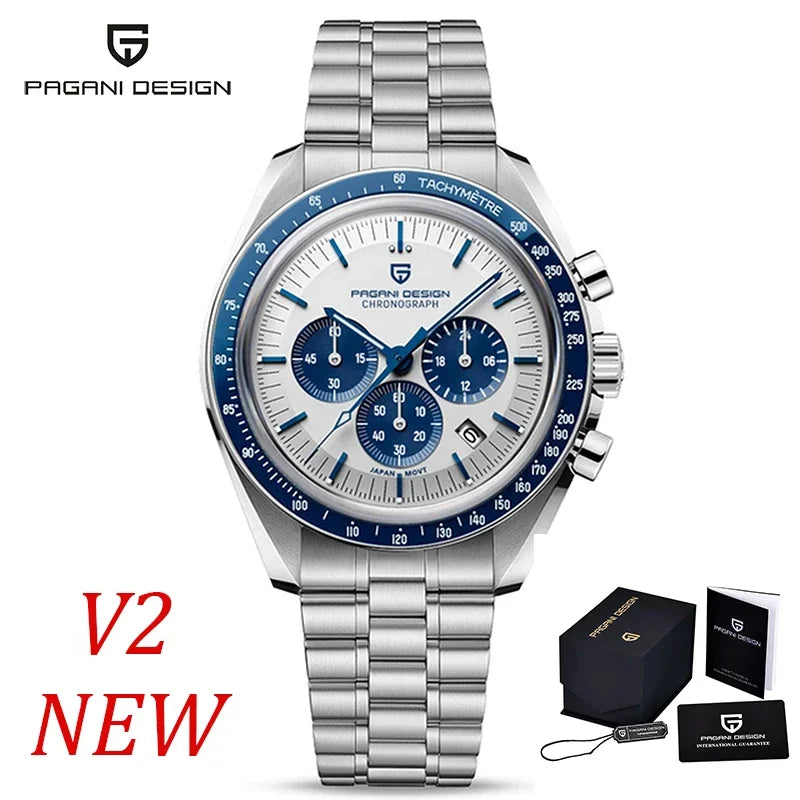 Pagani Design 2025 New Moon Men's Luxury Quartz Watch VK63 Chronograph AR Sapphire Mirror Ceramic Bezel Luminous
