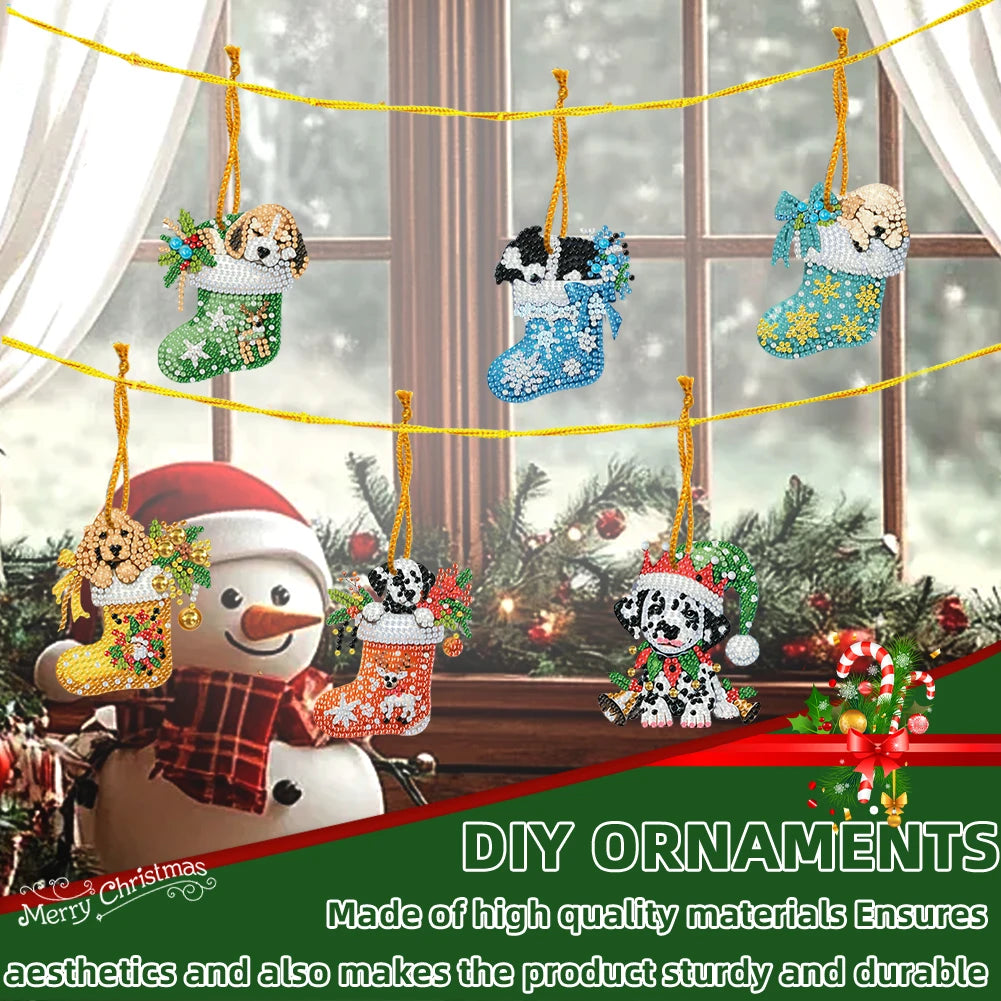 15pcs Xmas Dog Theme 2D Flat DIY Hanging Diamond Art Kits Home Wall Decoration