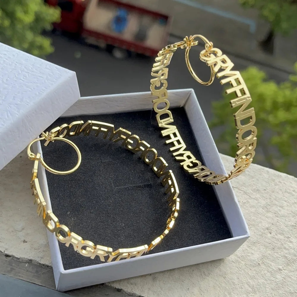 Duoying Custom Name Hoop Earrings Personalized Initial