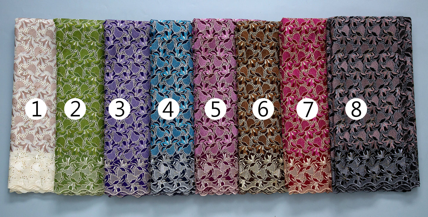 African Lace Fabric 2025 Swiss Voile Cotton Lace Elegant Nigerian Embroidered Cotton Lace Fabric 5 Yards for Women Sew A4016