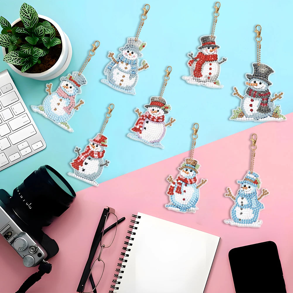8PCS Full Drill Keyring Double Sided Diamond Art Keyring Rhinestone Painting Keychain Pendant for Adult Kid Purse Handbag Decor