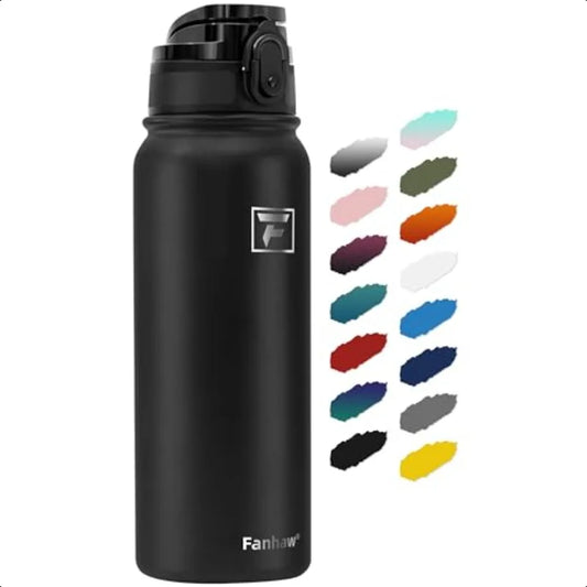 20 Oz Insulated Stainl Steel Water Bottle with 1 Lid Chug Lid For Women Men Leak Sweat Proof with AntiDust Lid (Black)