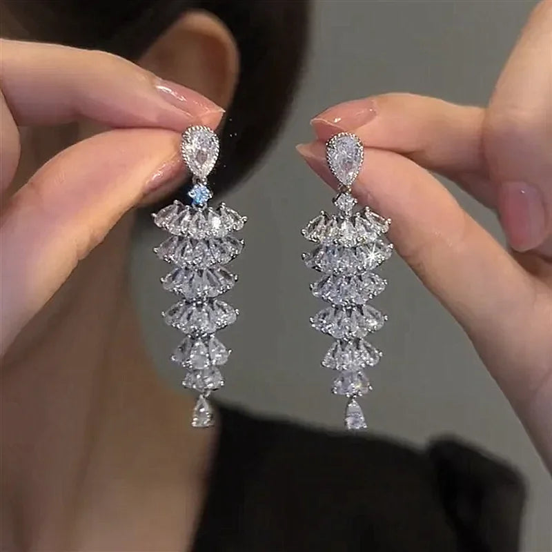 DINGABIYUCN Geometric Drop CZ Earrings for Women Wedding