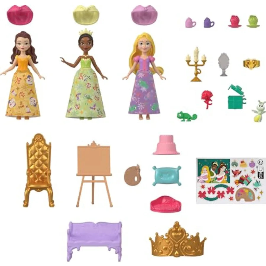 Mattel Disney Princess Advent Calendar 24 Surprises Featuring 3 Dolls 6 Fashion Outfits
