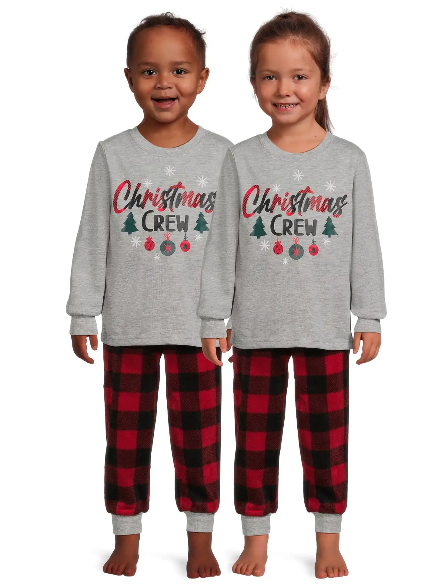 Jolly Jammies Baby and Toddler Unisex Matching Family Pajamas Christmas Crew Long Sleeve Top and Pants, 2-Piece Sleepwear Set
