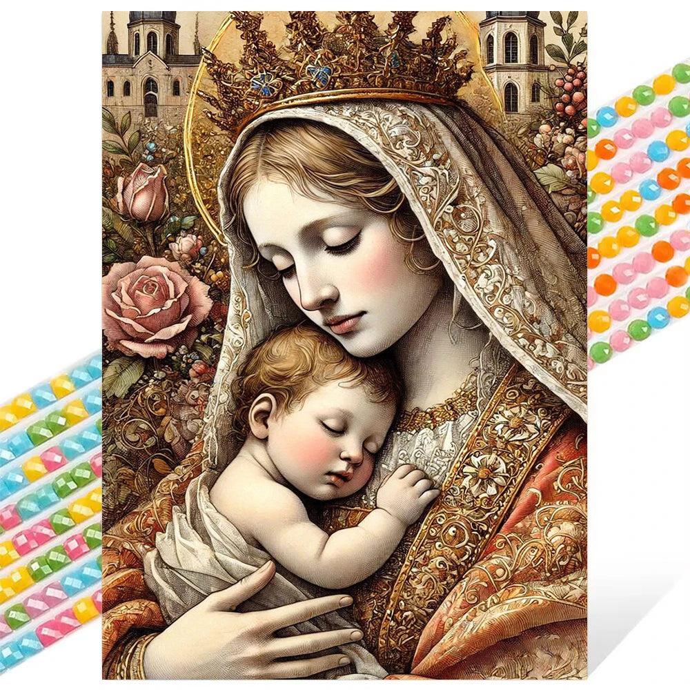 Green Lemon Love Virgin Mary Diamond Painting Kit 5D Round