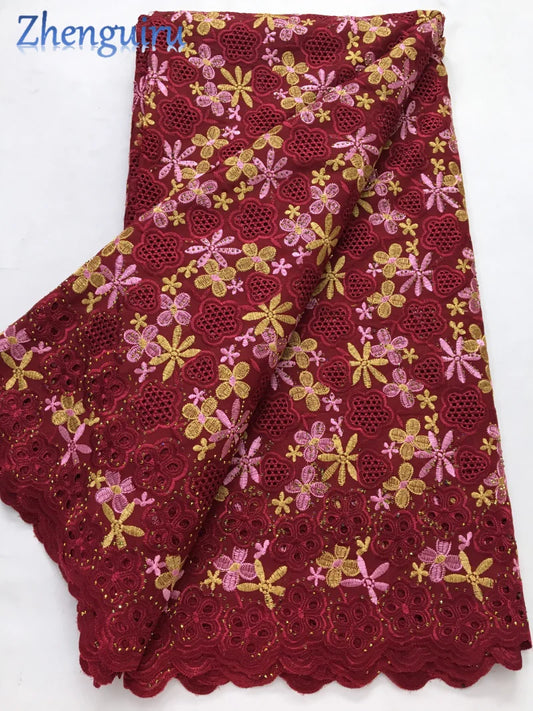 African Lace Fabric 2025 Swiss Voile Cotton Lace Elegant Nigerian Embroidered Cotton Lace Fabric 5 Yards for Women Sew A4016