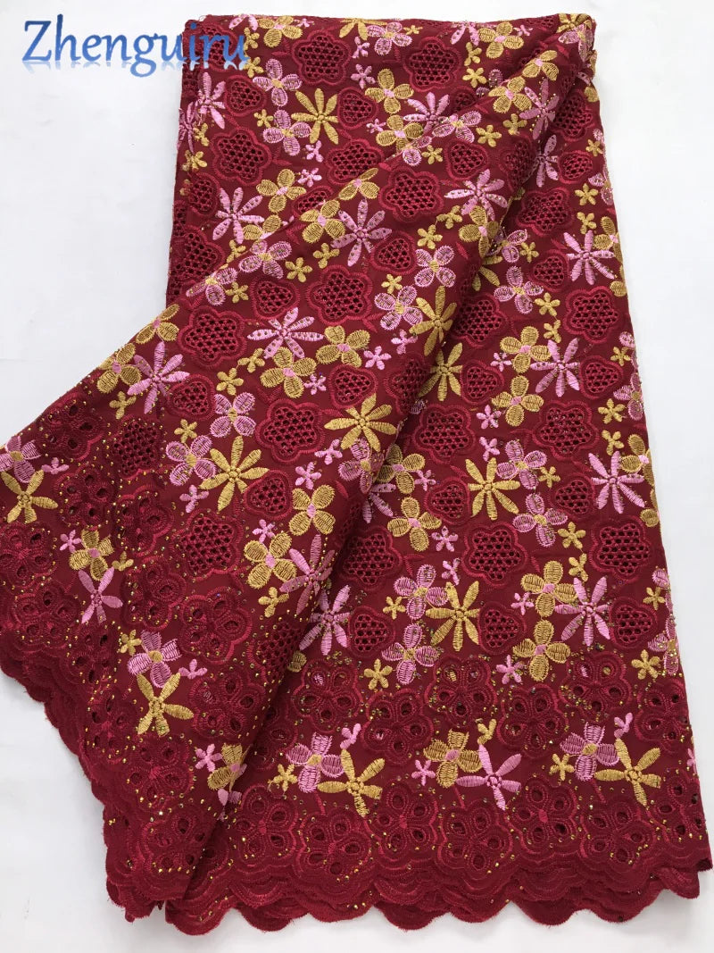 African Lace Fabric 2025 Swiss Voile Cotton Lace Elegant Nigerian Embroidered Cotton Lace Fabric 5 Yards for Women Sew A4016