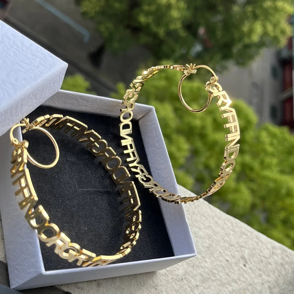 Duoying Custom Name Hoop Earrings Personalized Initial