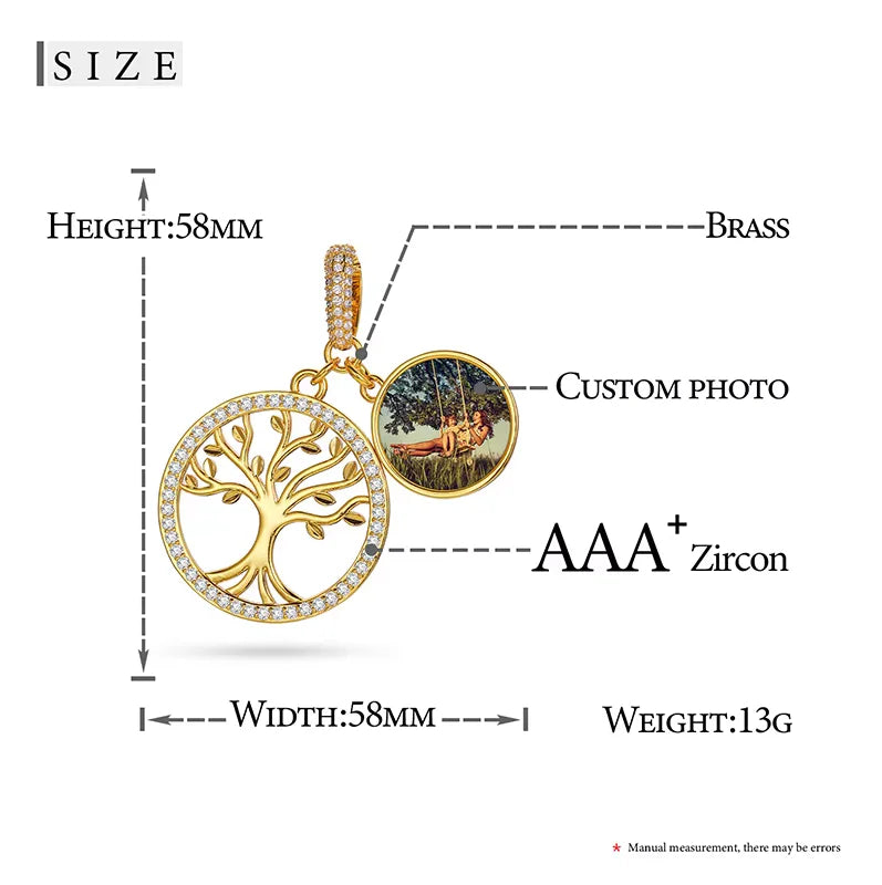 Tree of Life Custom Photo Pendant Necklace for Women and Men Hip Hop Jewelry Memory Medallions Engraved Name Gift