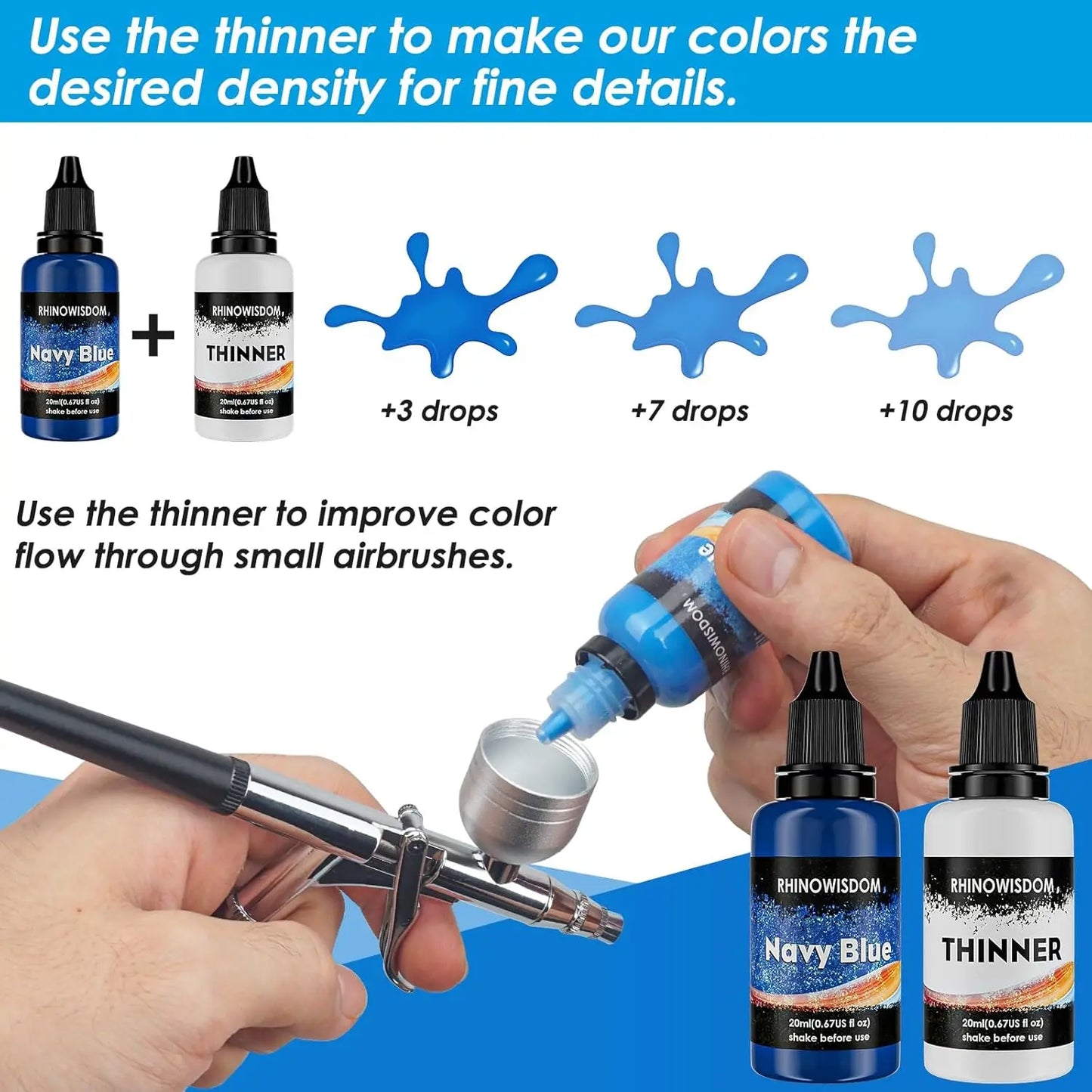 Metallic Acrylic Airbrush Paint - 22 Colors with 2 Thinner Airbrush Paint Set (0.67 oz), Water Based Acrylic Air Brush Paint