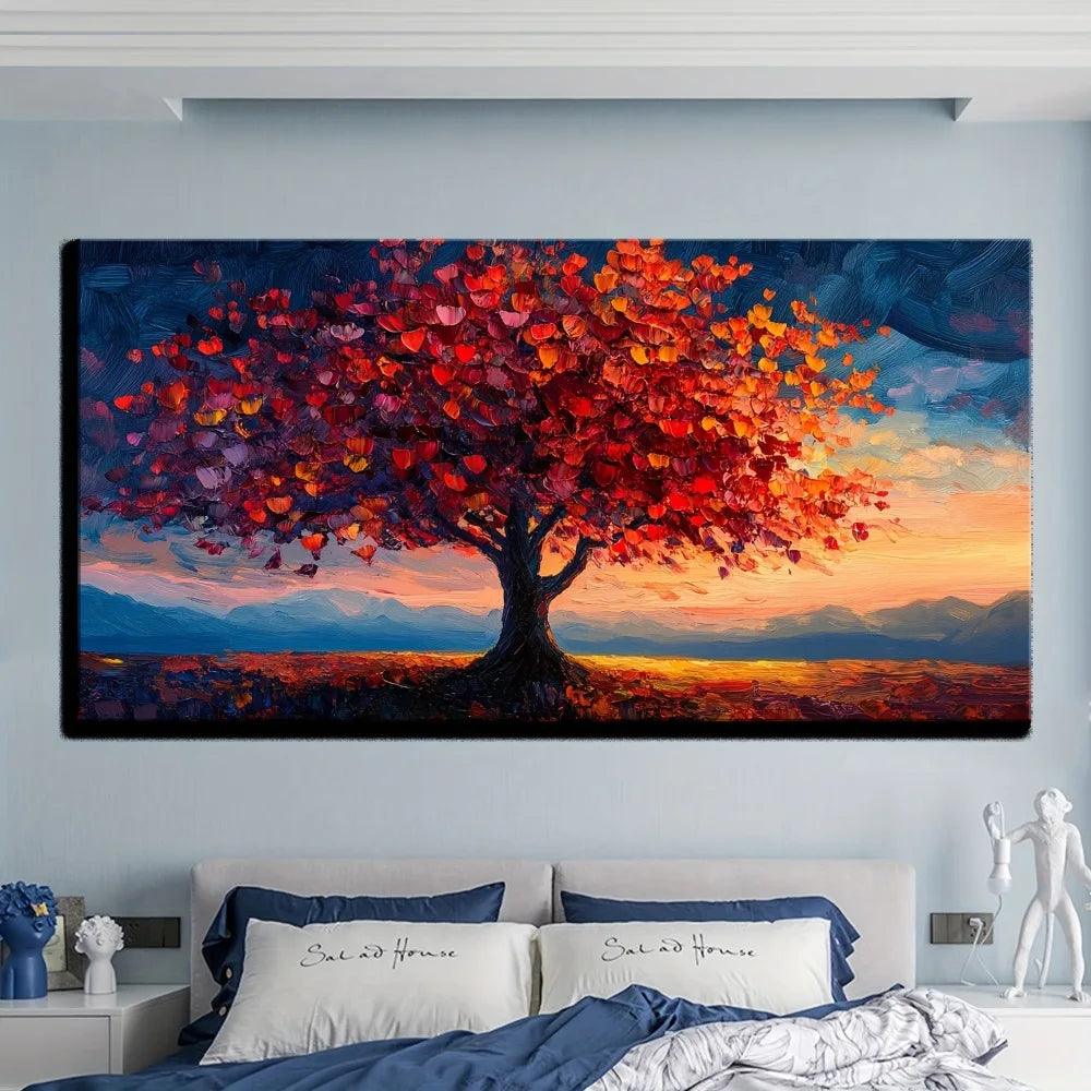 Large Tree of Life Canvas Painting Art Deco Classic Contemporary Style with 1.5 Inch Thick Pine Solid Wood Frame