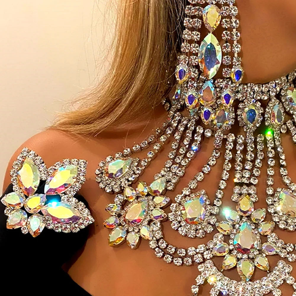 StoneFans Oversize Drop Necklace Earrings Ring Jewelry Set