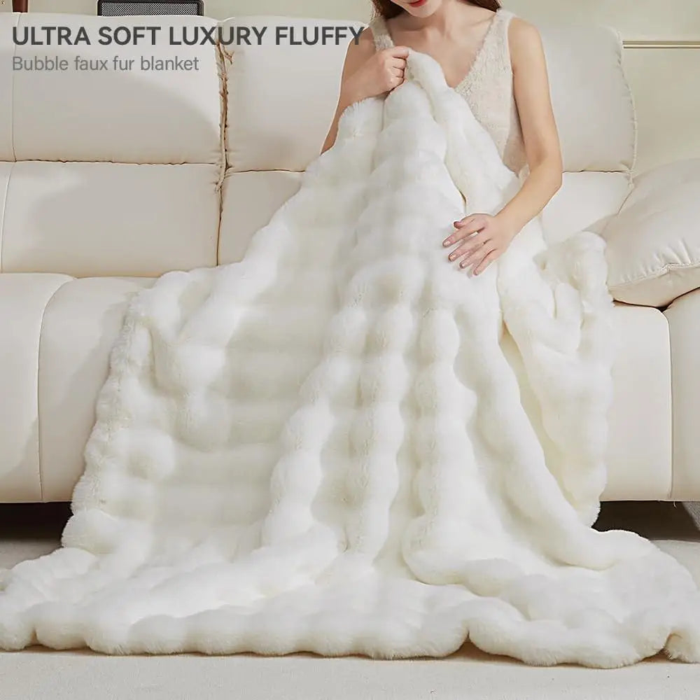 DUTRIEUX Faux Fur Throw Blanket Plush Cozy Warm All Seasons