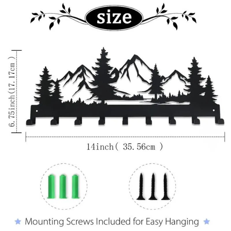 Metal Wall Mounted Key Holder Rack with 7 Hooks Decorative Organizer for Kitchen Entryway Hallway