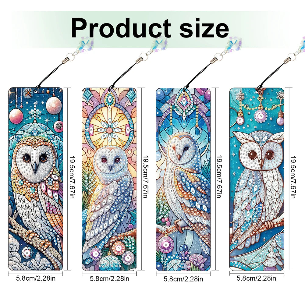 8Pcs DIY Owl Diamond Painting Art Bookmarks with Crystal Pendants for Reading