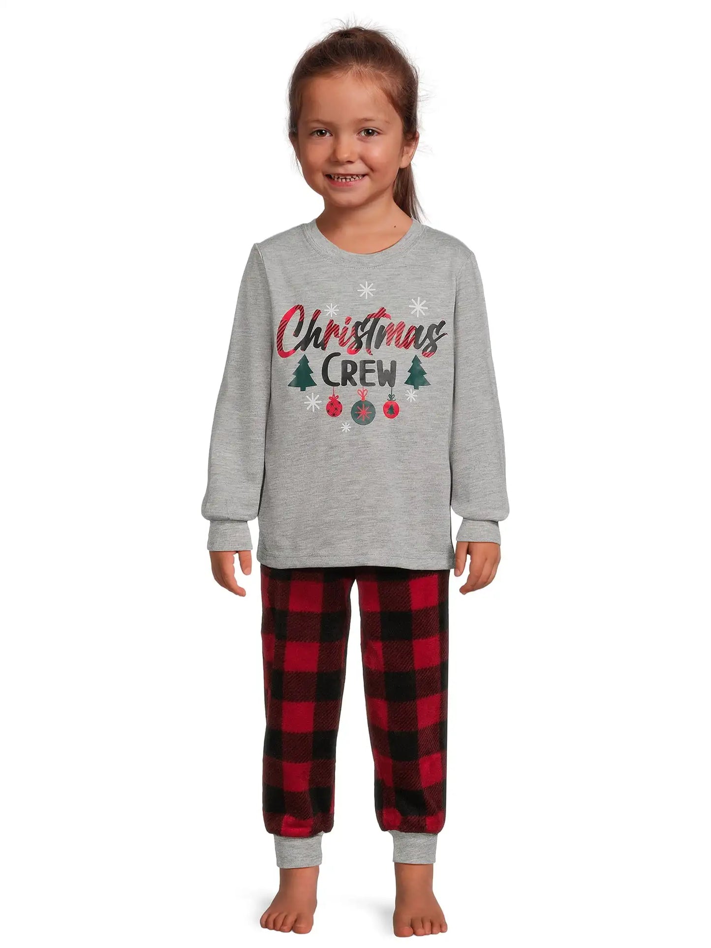 Jolly Jammies Baby and Toddler Unisex Matching Family Pajamas Christmas Crew Long Sleeve Top and Pants, 2-Piece Sleepwear Set