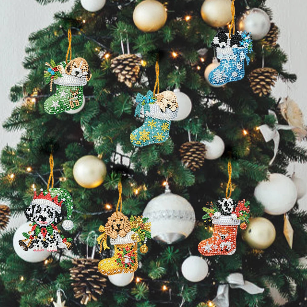 15pcs Xmas Dog Theme 2D Flat DIY Hanging Diamond Art Kits Home Wall Decoration
