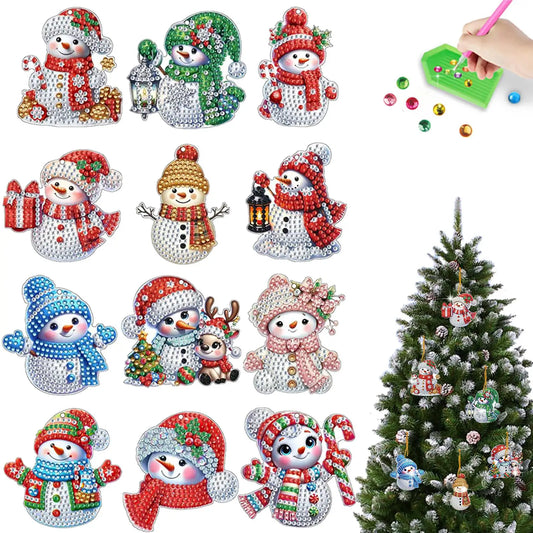 Xmas Theme 2D/Flat DIY Diamond Art Pendant Single Side Drill Acrylic Sparkling Diamond Pendant Window Hanging Art for Home Decor