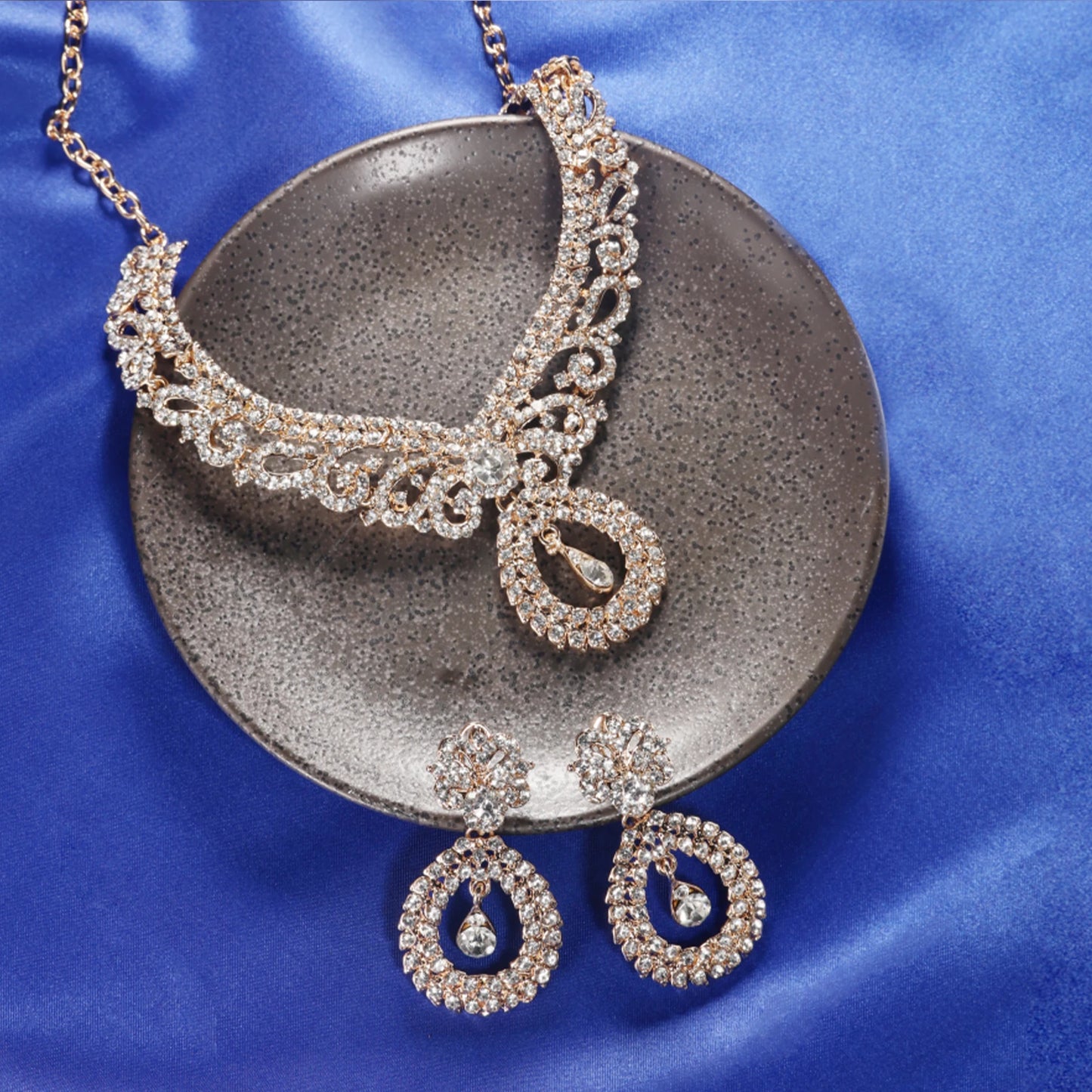 Crystal Jewelry Set Necklace Earrings Bracelet 925 Silver