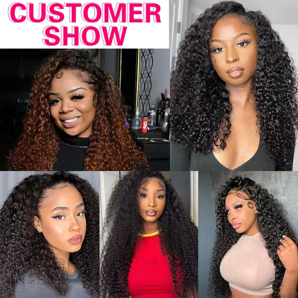 Glueless Human hair Wigs Kinky Curly Headband Wig Upgrade 3 IN 1 Half Wig With Drawstring Seamless Clip Ins Flip Over For Women