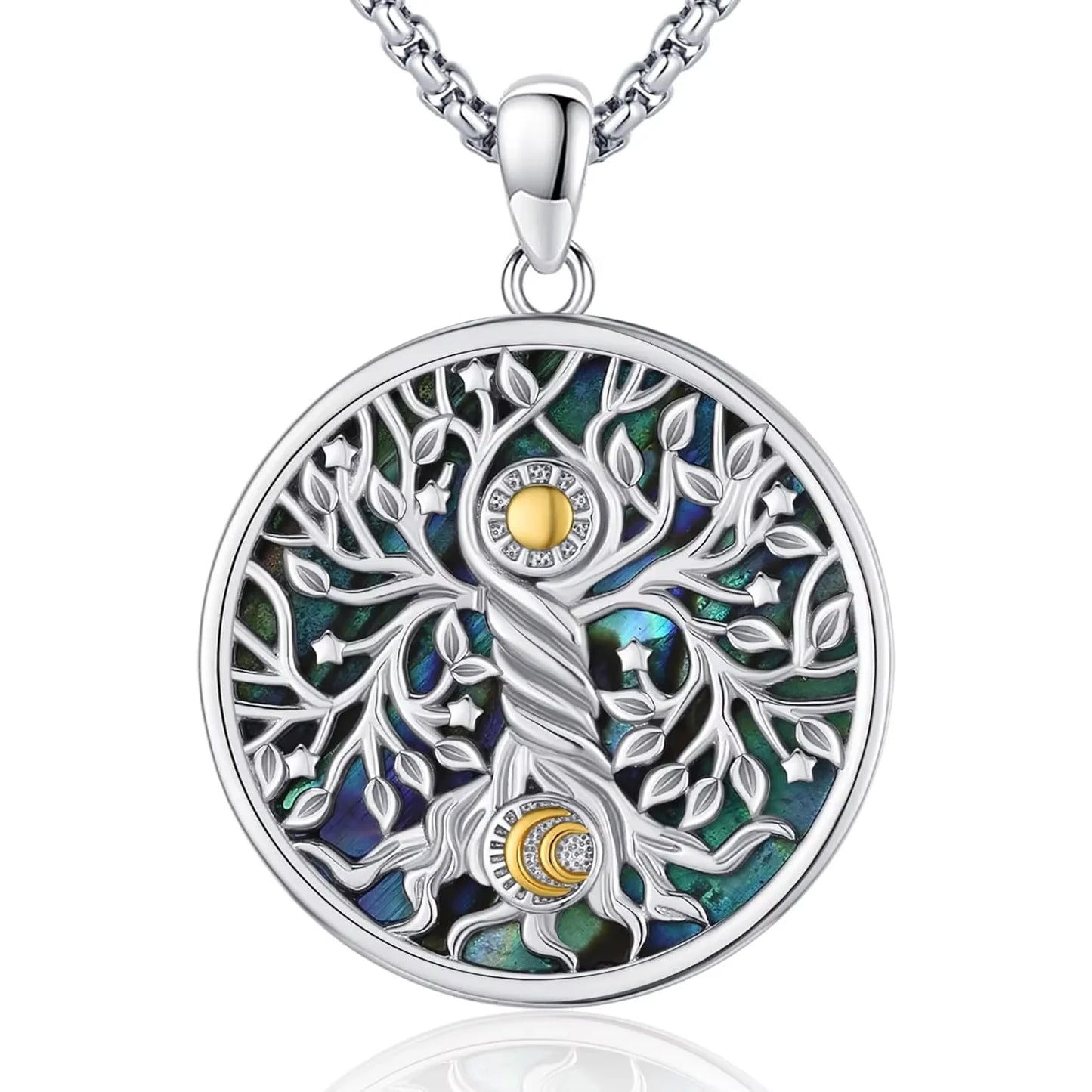 925 Sterling Silver Tree of Life Necklace Pendant Abalone Shell Celtic Knot Family Tree Jewelry for Men and Women Father's Day Gift